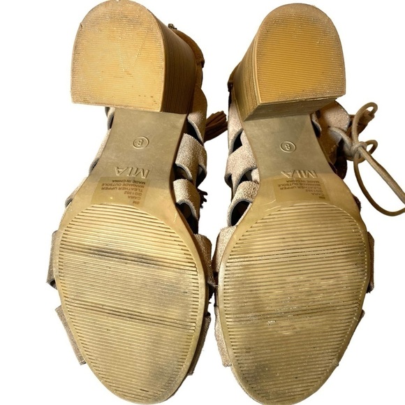 MIA women sz 8M CARA Suede Gladiator sandals booties cut-out peep toe taupe/tan - Picture 10 of 12